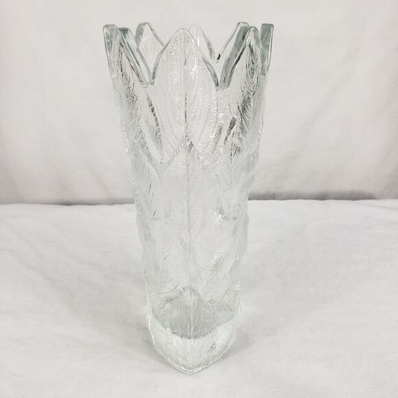 Mikasa Rain Forest 10" Crystal Vase Embossed Textured Leaf Design Thick Glass - Picture 2 of 8